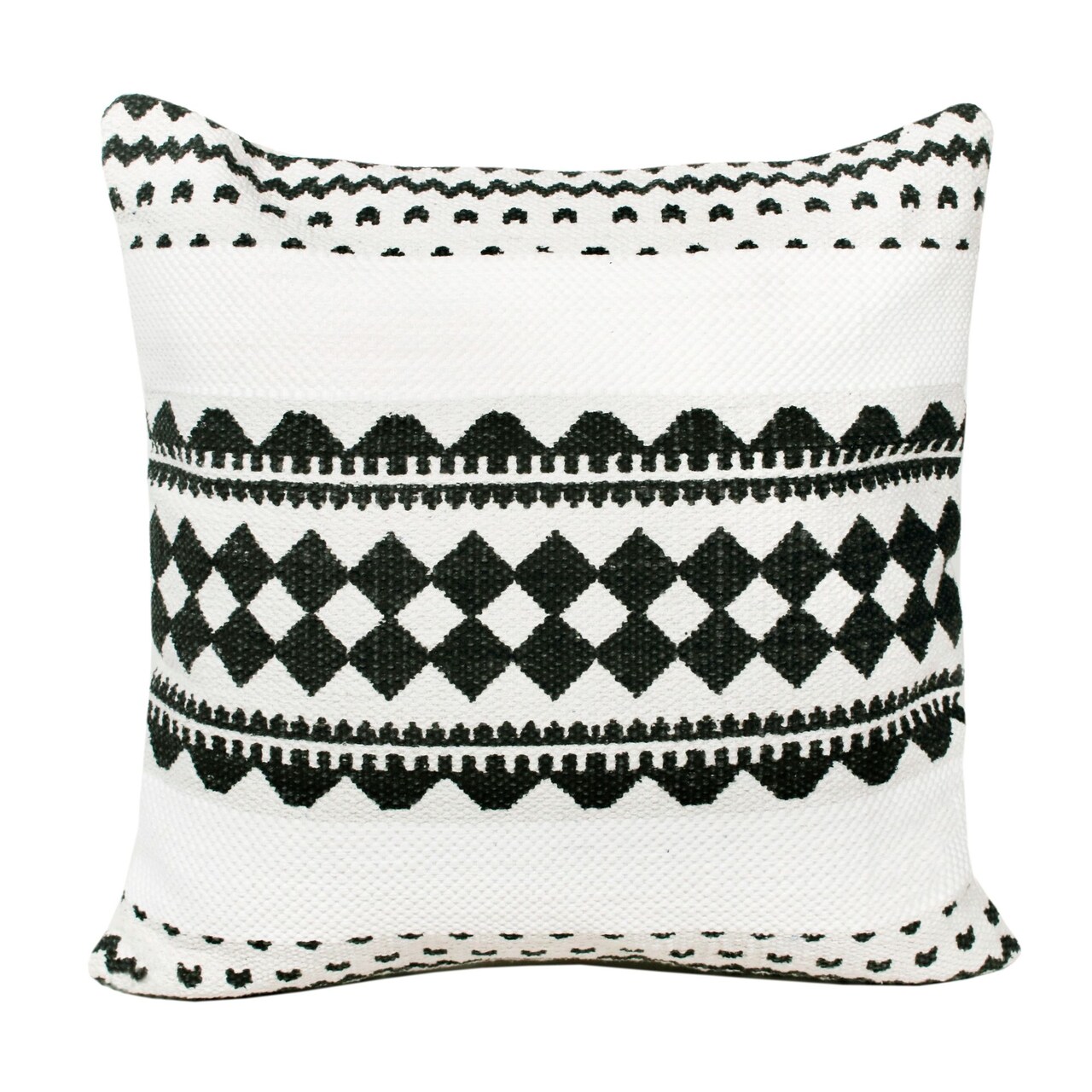 Laddha Home Designs 20" Black and White Mosaic Geometric Stripe Square Throw Pillow